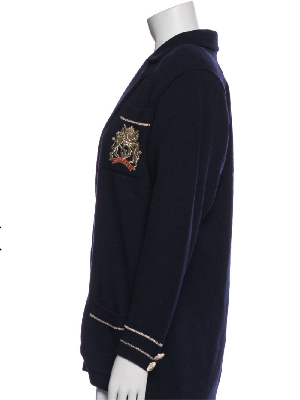 St. John Santana Knit Embroidered Crest Blazer Jacket – Navy Blue – Size M - Picture 5 of 10